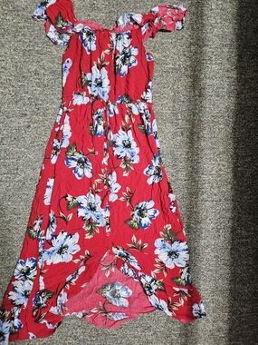 Band of Gypsies Red Floral Off-Shoulder Maxi Dress